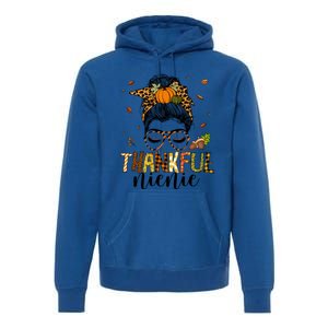 One Thankful Nienie Messy Bun Leopard Thanksgiving Family Gift Premium Hoodie