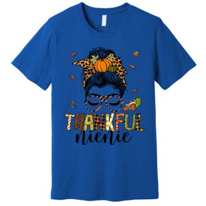 One Thankful Nienie Messy Bun Leopard Thanksgiving Family Gift Premium T-Shirt