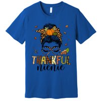 One Thankful Nienie Messy Bun Leopard Thanksgiving Family Gift Premium T-Shirt