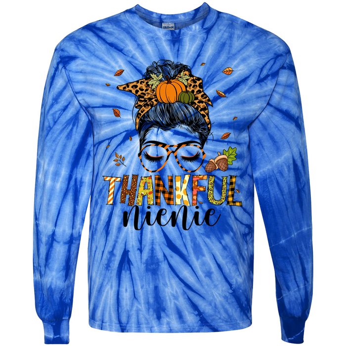 One Thankful Nienie Messy Bun Leopard Thanksgiving Family Gift Tie-Dye Long Sleeve Shirt