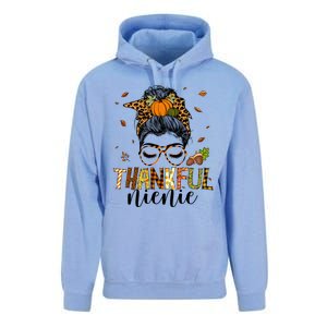 One Thankful Nienie Messy Bun Leopard Thanksgiving Family Gift Unisex Surf Hoodie