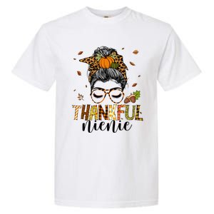 One Thankful Nienie Messy Bun Leopard Thanksgiving Family Gift Garment-Dyed Heavyweight T-Shirt