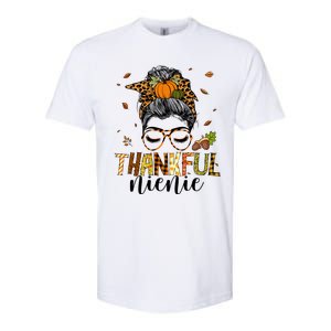 One Thankful Nienie Messy Bun Leopard Thanksgiving Family Gift Softstyle CVC T-Shirt