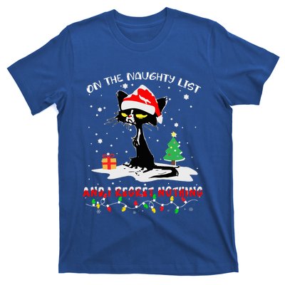 On The Naughty List And I Regret Nothing Cat Christmas  T-Shirt