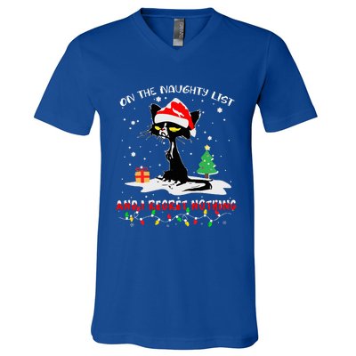 On The Naughty List And I Regret Nothing Cat Christmas  V-Neck T-Shirt