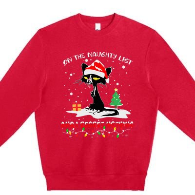 On The Naughty List And I Regret Nothing Cat Christmas  Premium Crewneck Sweatshirt