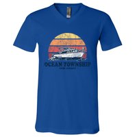 Ocean Township Nj Vintage Boating 70s Retro Boat Design Cute Gift V-Neck T-Shirt