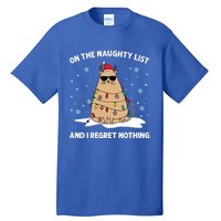 On The Naughty List And I Regret Nothing Cat Christmas Light Gift Tall T-Shirt