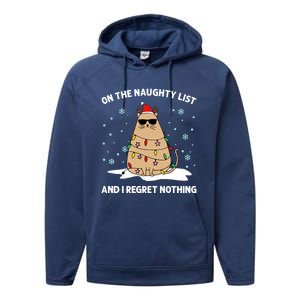 On The Naughty List And I Regret Nothing Cat Christmas Light Gift Performance Fleece Hoodie