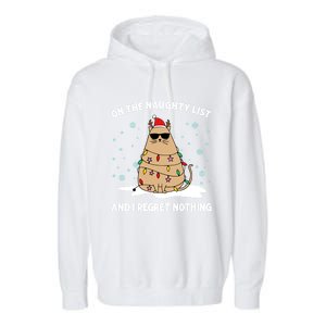 On The Naughty List And I Regret Nothing Cat Christmas Light Gift Garment-Dyed Fleece Hoodie