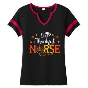 One Thankful Nurse Turkey Thanksgiving Scrub Top Fall Ladies Halftime Notch Neck Tee