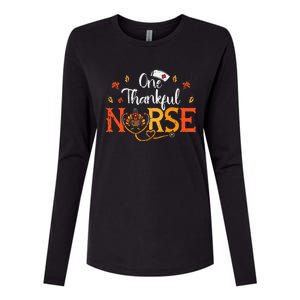 One Thankful Nurse Turkey Thanksgiving Scrub Top Fall Womens Cotton Relaxed Long Sleeve T-Shirt