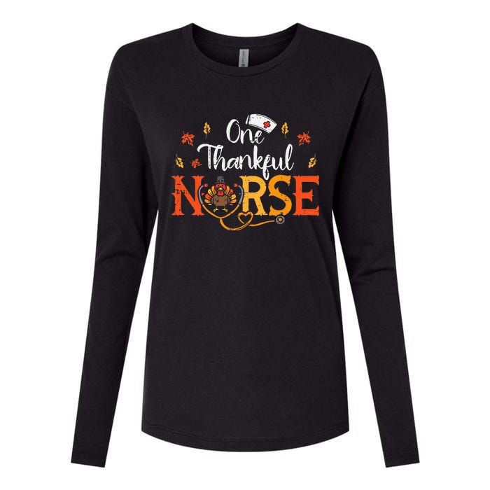 One Thankful Nurse Turkey Thanksgiving Scrub Top Fall Womens Cotton Relaxed Long Sleeve T-Shirt