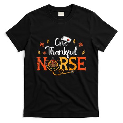 One Thankful Nurse Turkey Thanksgiving Scrub Top Fall T-Shirt