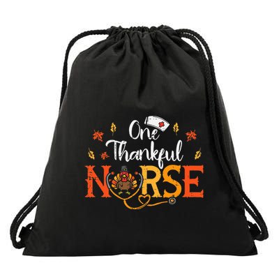 One Thankful Nurse Turkey Thanksgiving Scrub Top Fall Drawstring Bag