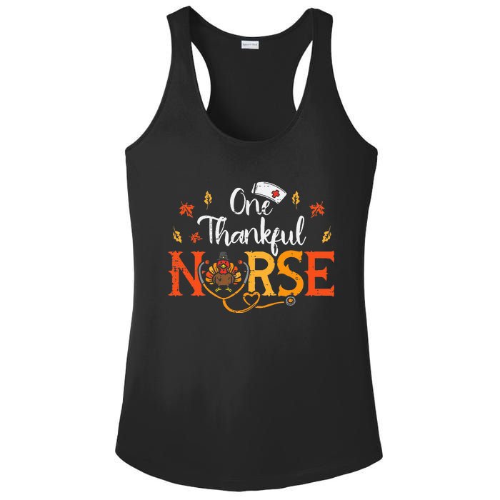 One Thankful Nurse Turkey Thanksgiving Scrub Top Fall Ladies PosiCharge Competitor Racerback Tank