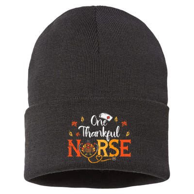 One Thankful Nurse Turkey Thanksgiving Scrub Top Fall Sustainable Knit Beanie