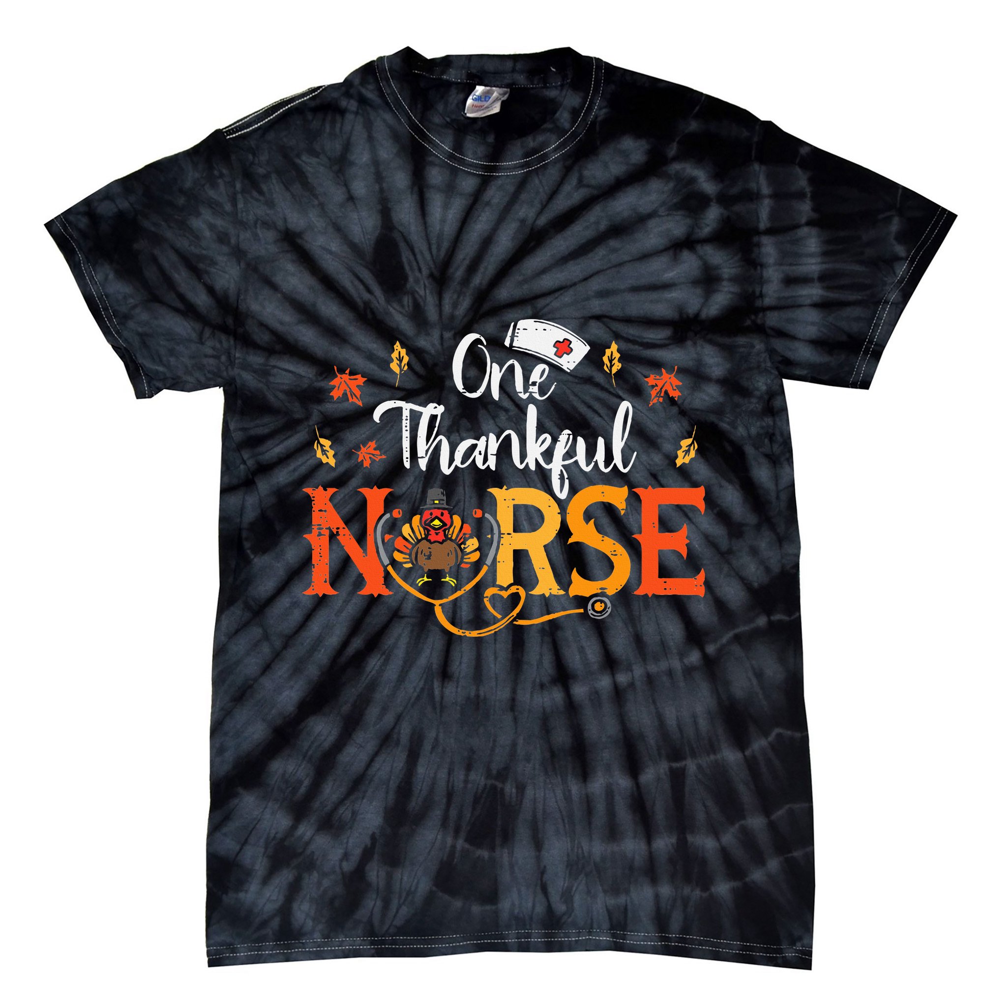 One Thankful Nurse Turkey Thanksgiving Scrub Top Fall Tie-Dye T-Shirt