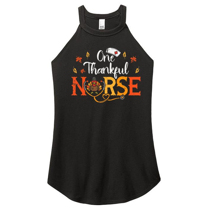 One Thankful Nurse Turkey Thanksgiving Scrub Top Fall Women's Perfect Tri Rocker Tank