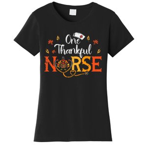 One Thankful Nurse Turkey Thanksgiving Scrub Top Fall Women's T-Shirt