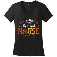 One Thankful Nurse Turkey Thanksgiving Scrub Top Fall Women's V-Neck T-Shirt