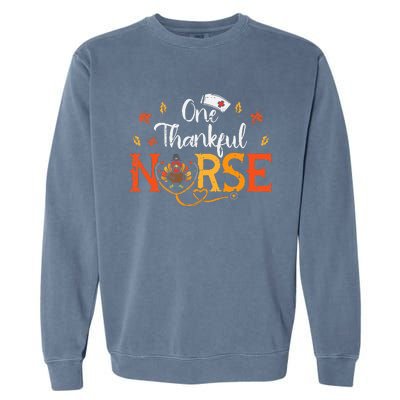 One Thankful Nurse Turkey Thanksgiving Scrub Top Fall Garment-Dyed Sweatshirt