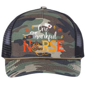 One Thankful Nurse Turkey Thanksgiving Scrub Top Fall Retro Rope Trucker Hat Cap