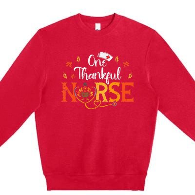 One Thankful Nurse Turkey Thanksgiving Scrub Top Fall Premium Crewneck Sweatshirt