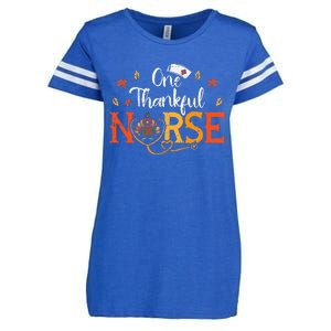 One Thankful Nurse Turkey Thanksgiving Scrub Top Fall Enza Ladies Jersey Football T-Shirt