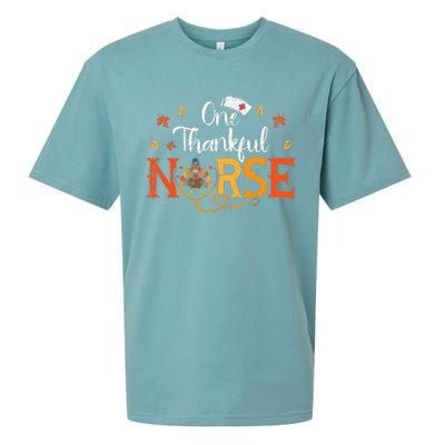 One Thankful Nurse Turkey Thanksgiving Scrub Top Fall Sueded Cloud Jersey T-Shirt