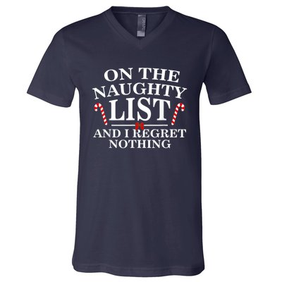 On The Naughty List And I Regret Nothing Funny Xmas Tee V-Neck T-Shirt