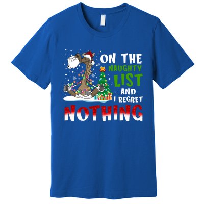 On The Naughty List And I Regret Nothing Horse Christmas Meaningful Gift Premium T-Shirt