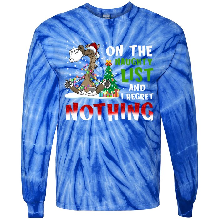 On The Naughty List And I Regret Nothing Horse Christmas Meaningful Gift Tie-Dye Long Sleeve Shirt