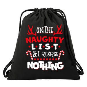 On The Naughty List I Regret Nothing Drawstring Bag