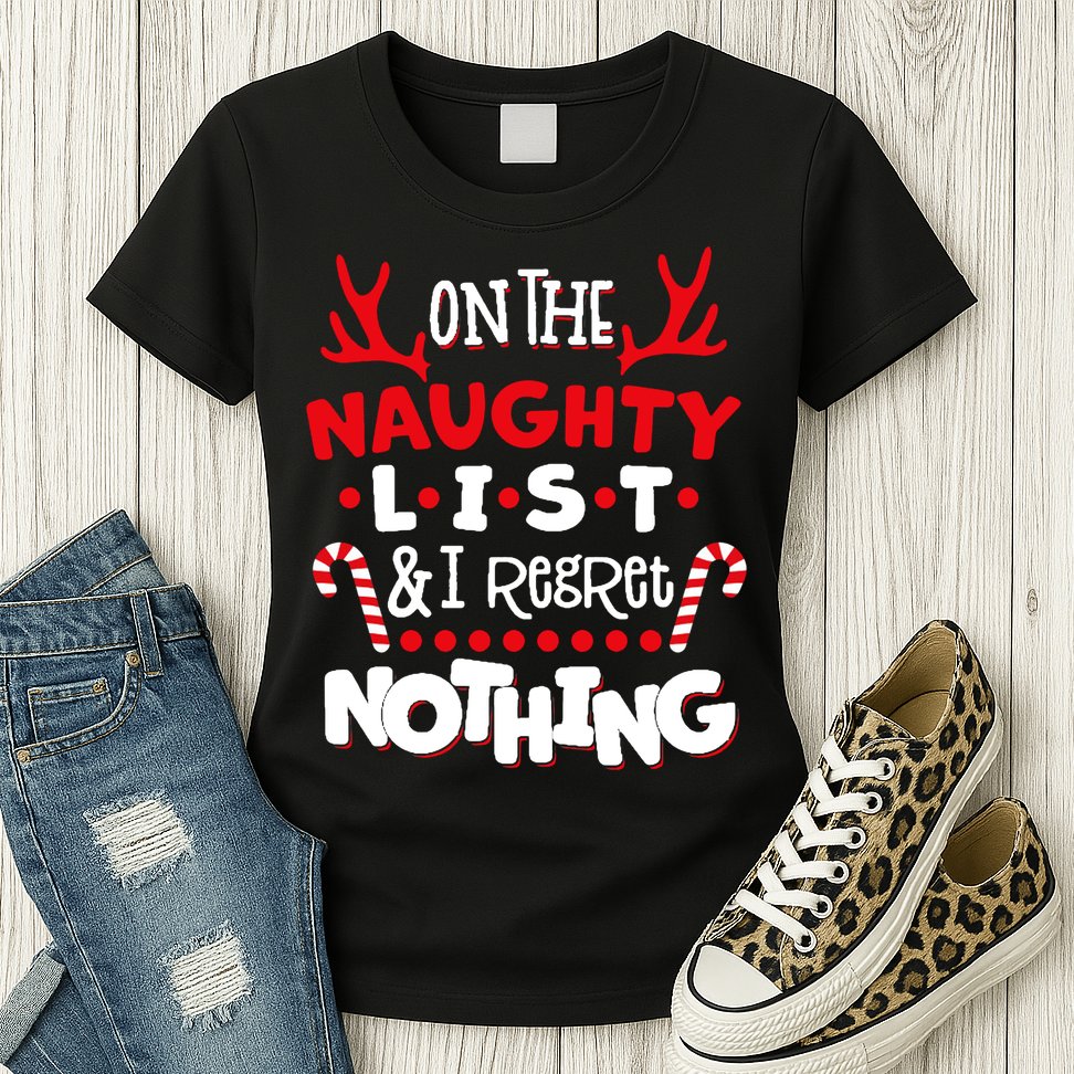 On The Naughty List I Regret Nothing Womens T-Shirt