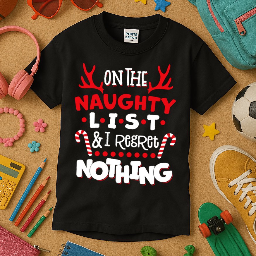 On The Naughty List I Regret Nothing Kids T-Shirt