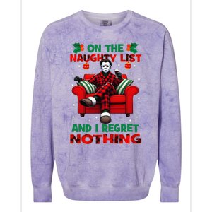 On The Naughty List And I Regret Nothing Horror Christmas Colorblast Crewneck Sweatshirt