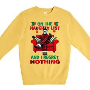 On The Naughty List And I Regret Nothing Horror Christmas Premium Crewneck Sweatshirt