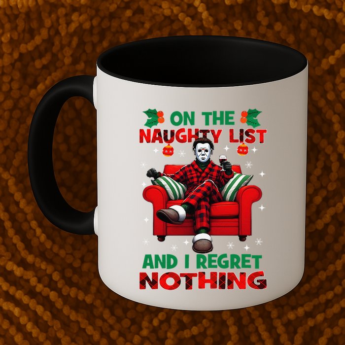 On The Naughty List And I Regret Nothing Horror Christmas Mug