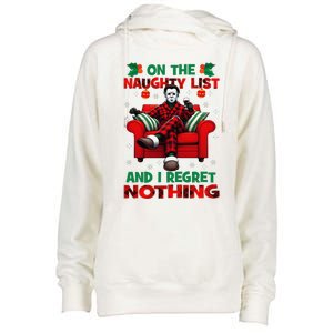 On The Naughty List And I Regret Nothing Horror Christmas Womens Funnel Neck Pullover Hood