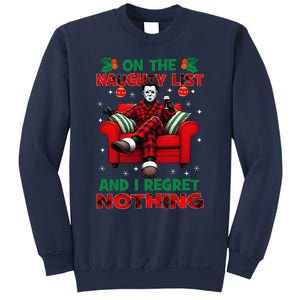 On The Naughty List And I Regret Nothing Horror Christmas Sweatshirt