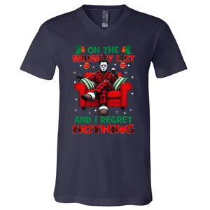 On The Naughty List And I Regret Nothing Horror Christmas V-Neck T-Shirt