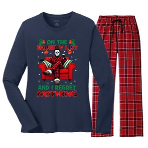 On The Naughty List And I Regret Nothing Horror Christmas Women's Long Sleeve Flannel Pajama Set 