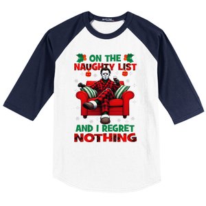 On The Naughty List And I Regret Nothing Horror Christmas Baseball Sleeve Shirt