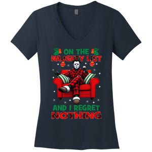 On The Naughty List And I Regret Nothing Horror Christmas Women's V-Neck T-Shirt