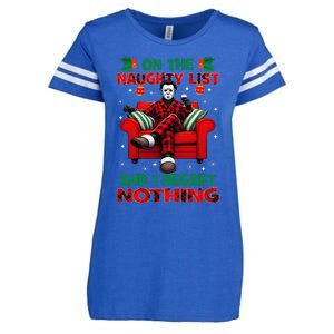 On The Naughty List And I Regret Nothing Horror Christmas Enza Ladies Jersey Football T-Shirt