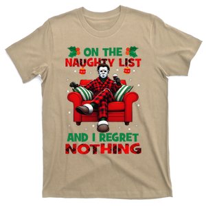 On The Naughty List And I Regret Nothing Horror Christmas T-Shirt