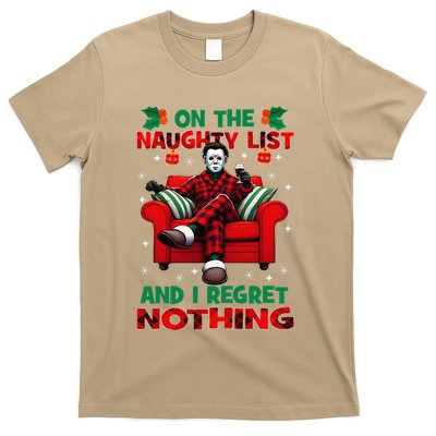 On The Naughty List And I Regret Nothing Horror Christmas T-Shirt