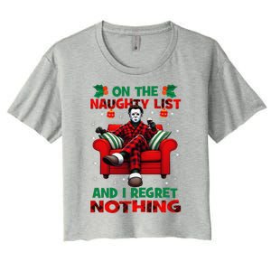 On The Naughty List And I Regret Nothing Horror Christmas Women's Crop Top Tee