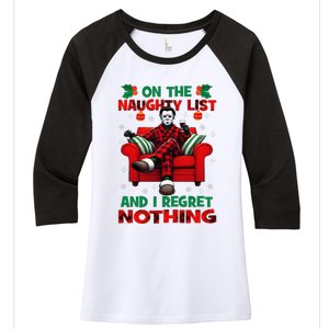 On The Naughty List And I Regret Nothing Horror Christmas Women's Tri-Blend 3/4-Sleeve Raglan Shirt